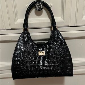 Brahmin Elegant Black Crocodile-Embossed Women's satchel with crossbody strap